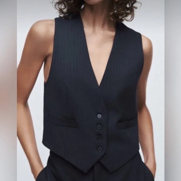 Zara Jackets & Blazers - Zara Pinstripe Poly Wool Blend Vest Size M EUC